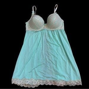 Nature Intimates Mint Lace Babydoll Chemise Lingerie 36C Sheer Sleepwear
